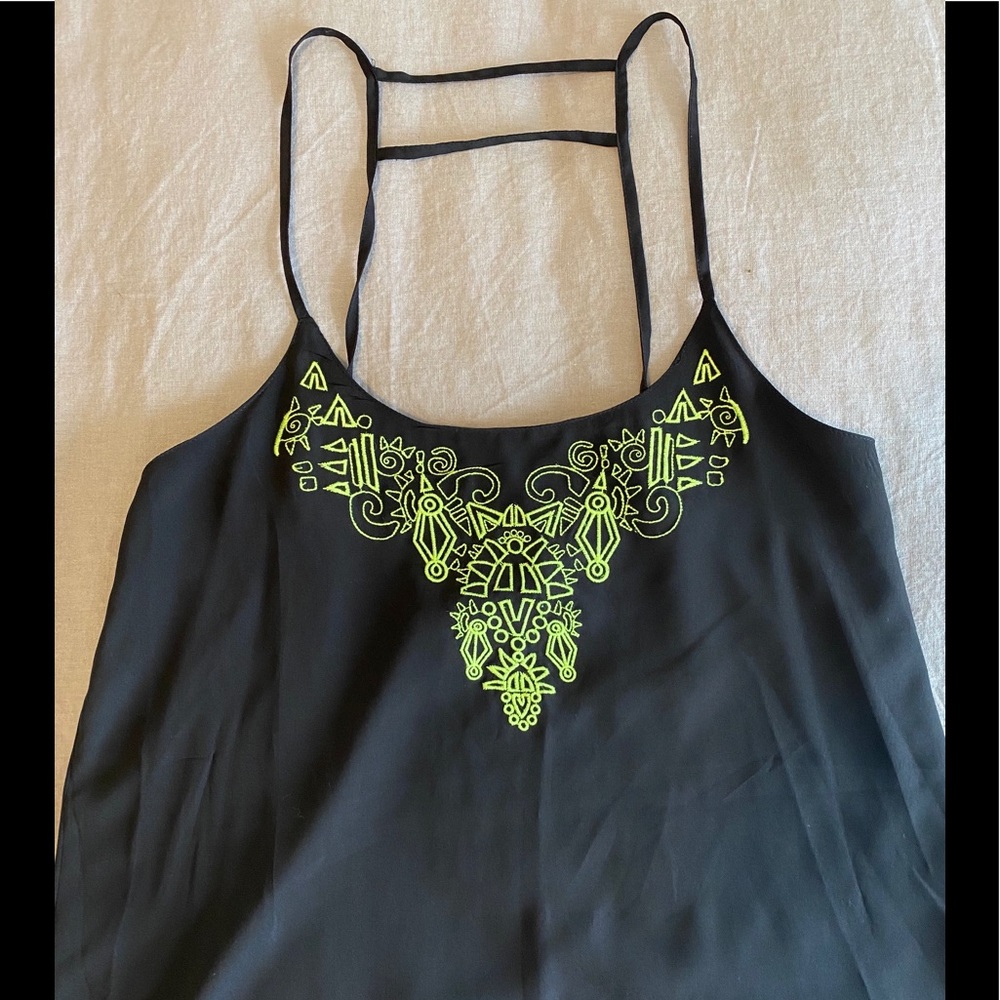 Black hi-low maxi with neon green detail